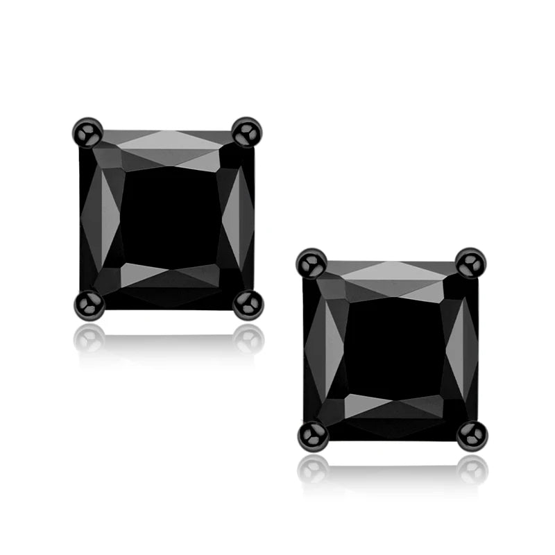 6x6mm Princess Cut Natural Black Onyx Ear Stud Classic 925 Silver Black Earrings for Fashion Men Women Party Fine Jewelry Gift