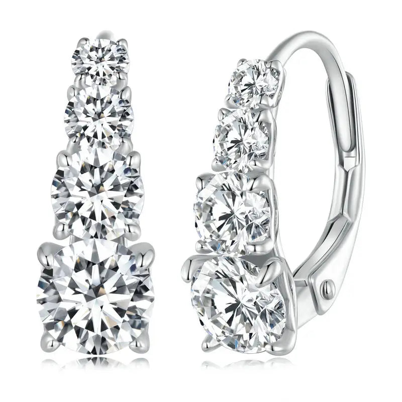 Bamoer Arranged Multiple Size Moissanite Hoop Earrings 925 Sterling Silver Ear Buckle for Women Dazzling Engagement Jewelry Gift