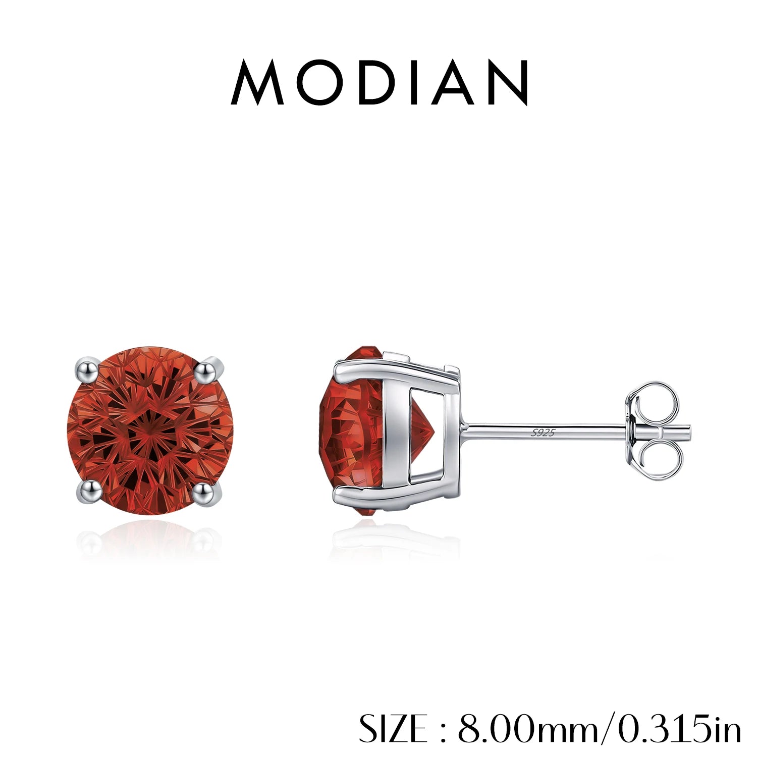 MODIAN 925 Sterling Silver Trendy Pomegranate Red Firework Cut Round CZ Stud Earrings For Women And Men Fine Jewelry