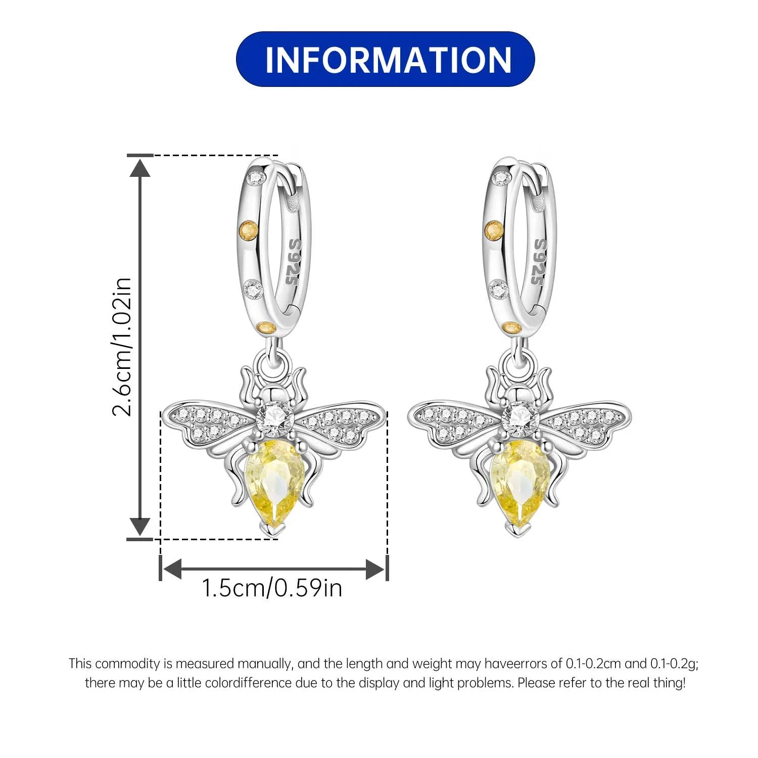 PANPOKI 925 Sterling Silver Bee Insect Earrings Original Jewelry Drop Earrings Jewelry Party Anniversary Trendy Gifts