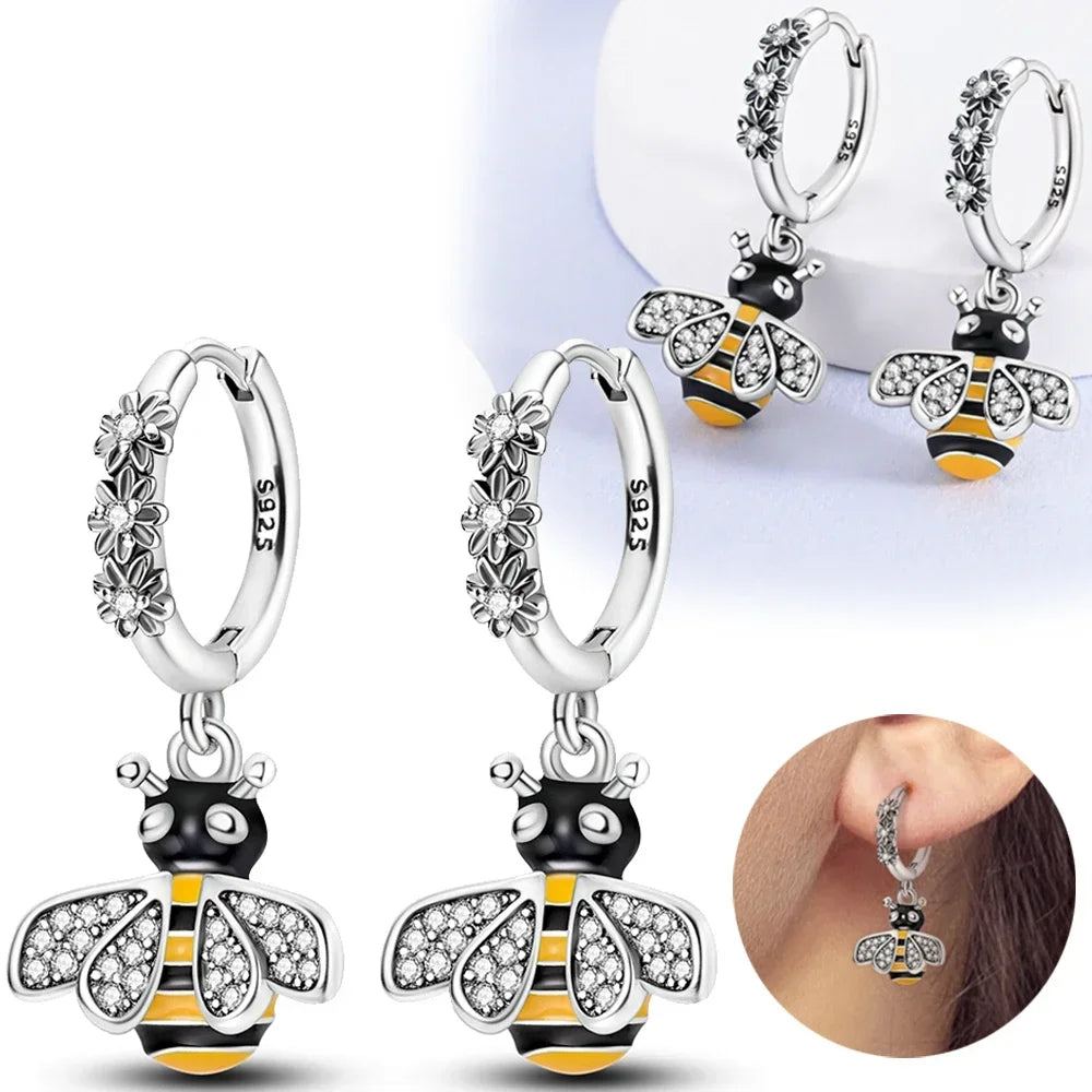 2025 All New Sterling Silver S925 Honey Bees, Cats, Dogs Zircon Earrings and Eardrop Simple Fine Jewelry Women Girls Party Gift