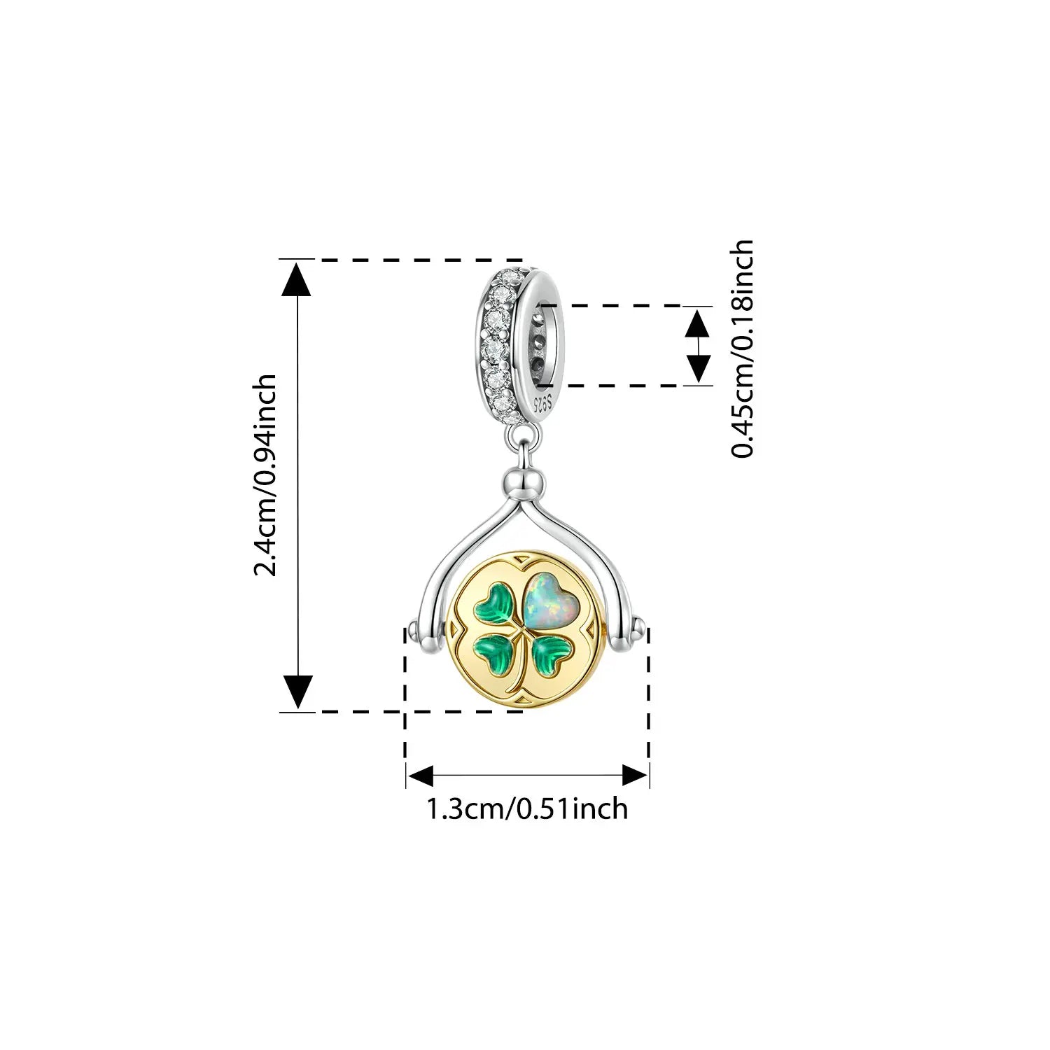 BISAER 925 Sterling Silver Four-Leaf Clover Charm Colorful Autumn Leaves Pendant Plated Gold for Women DIY Bracelet Fine Jewelry