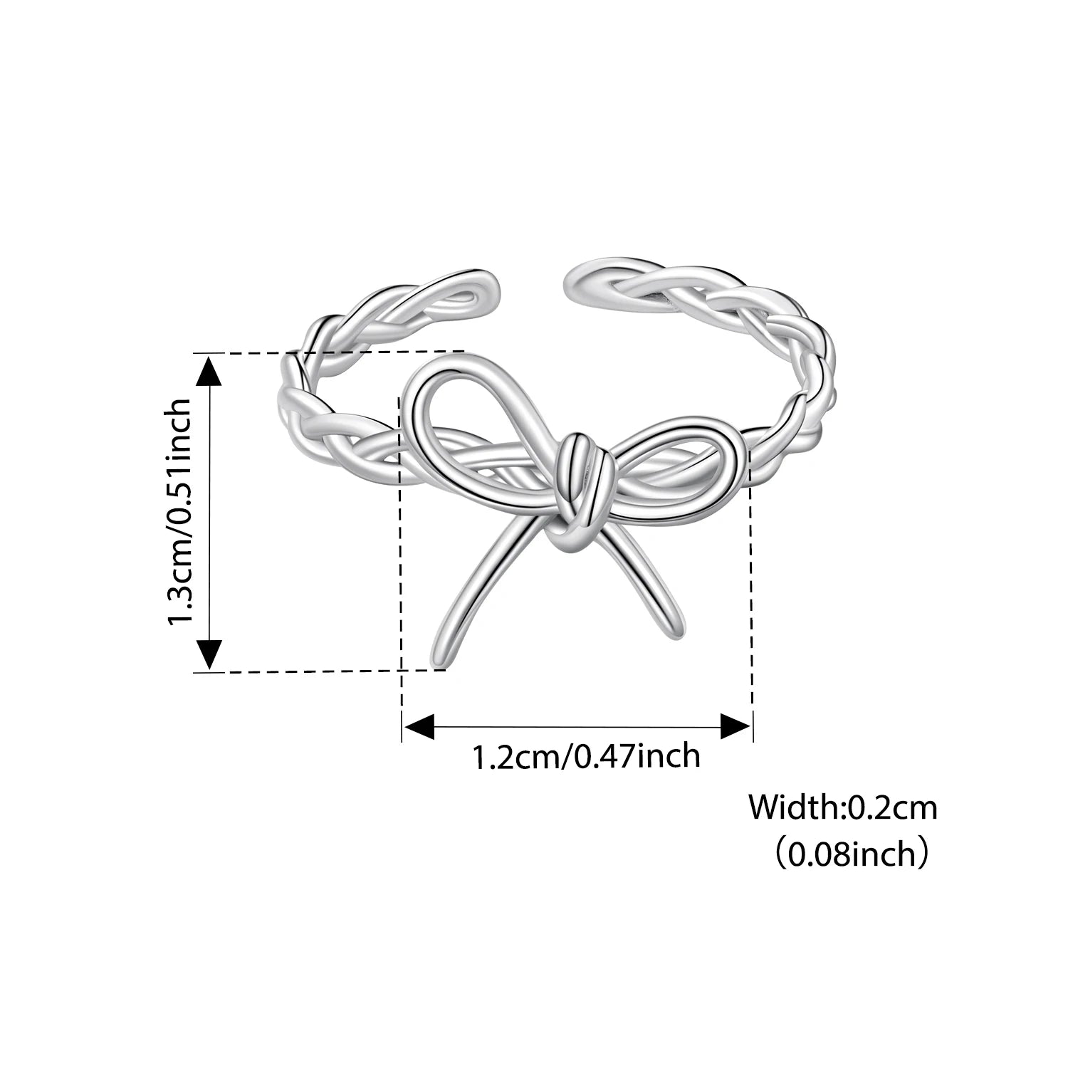 WOSTU 925 Sterling Silver Weaving Bow Ring Elegant Sweet Opening Original for Women Wife Anniversary Birthday Fine Jewelry Gift