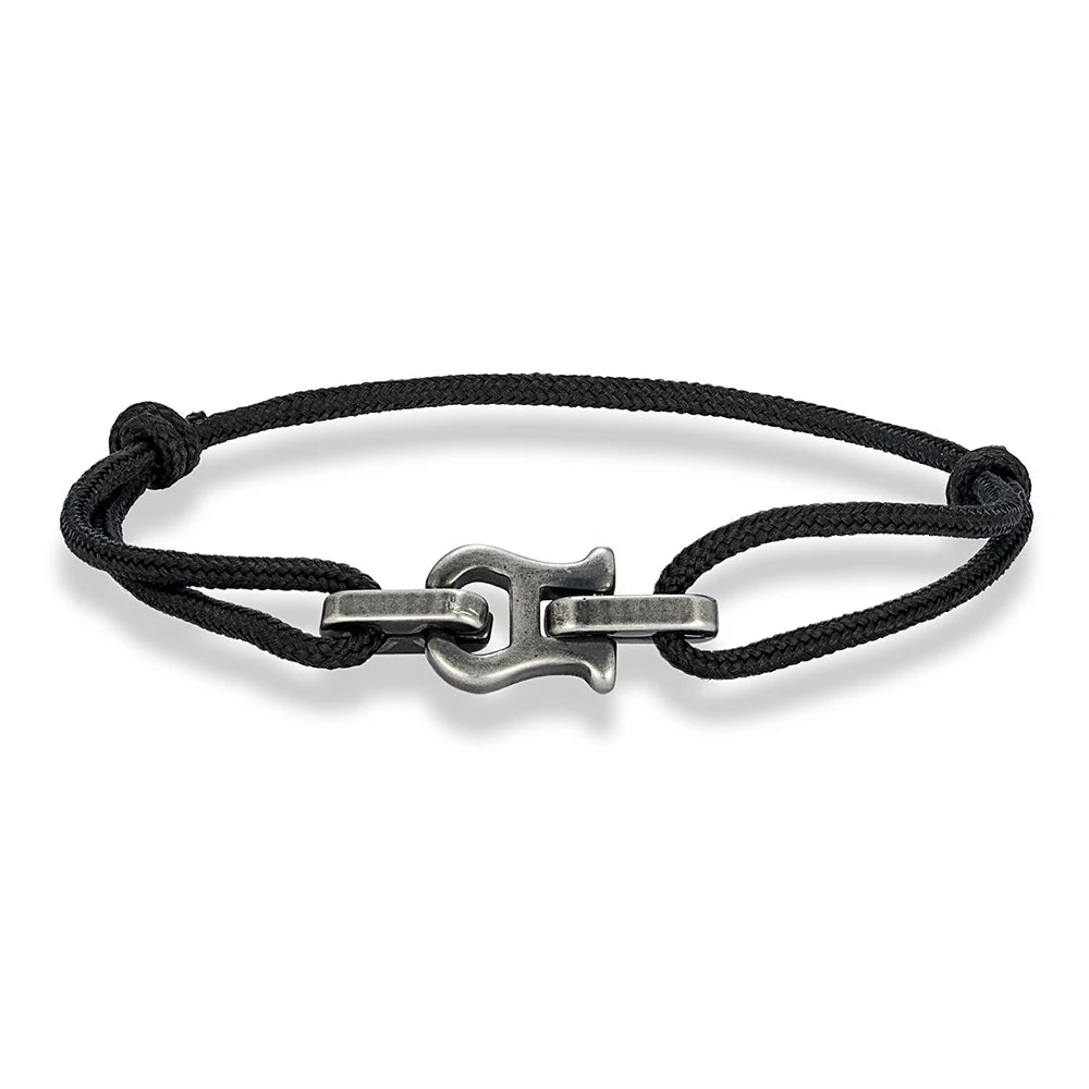 MKENDN Punk Style Vintage Oxidized Black Horseshoe Buckles Chain Link Rope Bracelet For Men Women Stainless Stell Jewelry Gifts