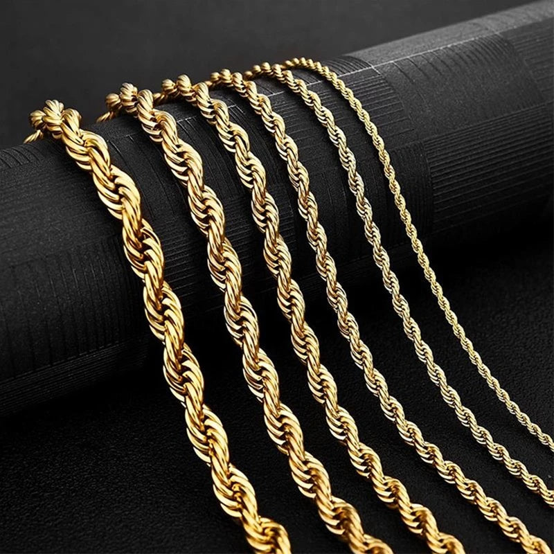 MKENDN Width 2/3/4/5/6MM Twisted Rope Chain Necklace Stainless Steel Never Fade Waterproof Choker Men Women Jewelry Chains Gift - Madeinsea©