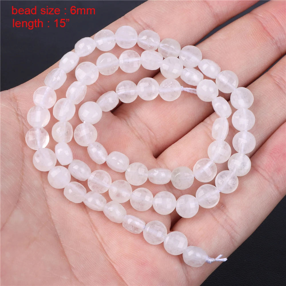New Natural Stone Bead Clear Quartz Crystal Smooth Matte Faceted Spacer Beads DIY Handmade Bracelet Earrings For Jewelry Making