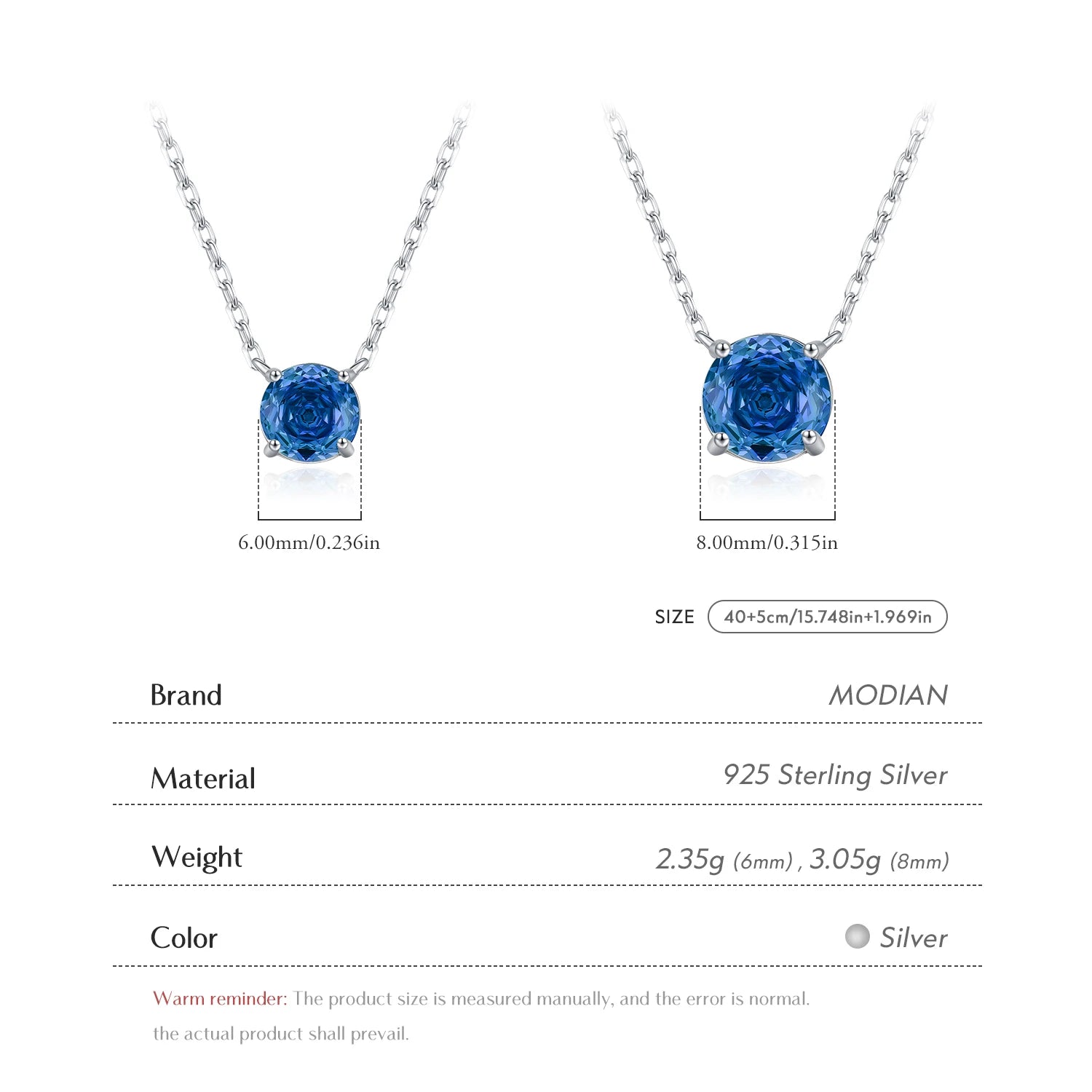 MODIAN 925 Sterling Silver Simple Round Rose Cut Cobalt Blue CZ Pendant Necklaces For Women Fine Jewelry Accessories