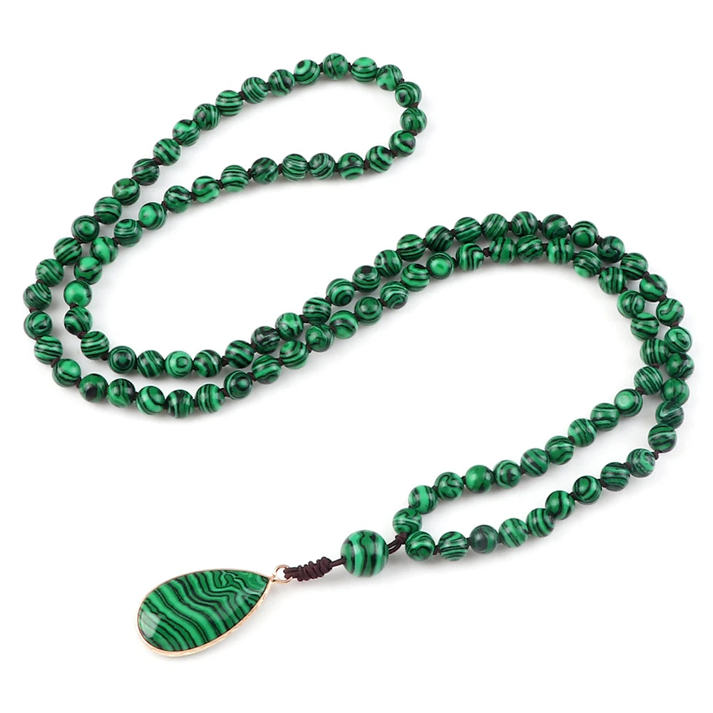 Natural Malachite Stone Beaded Necklaces&Bracelets Women Green Beads Pendants Charms 108 Mala Prayer Necklaces Men Yoga Jewelry - Madeinsea©