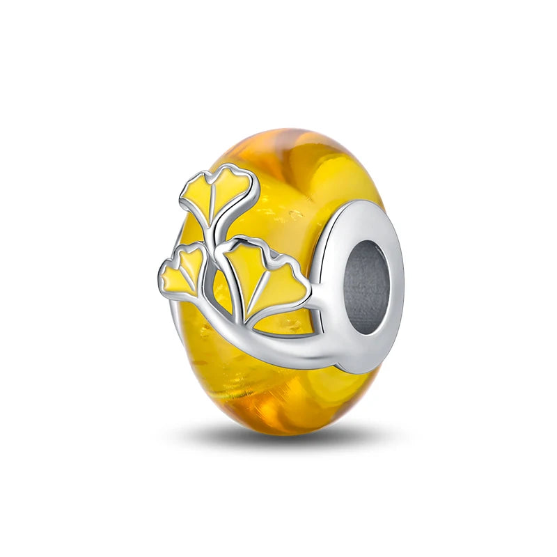 Fashion Autumn 925 Silver-Plated Squirrel Maple Leaf Pumpkin Yellow Charms Beads Fit 3mm 925 Original Bracelets DIY Jewelry