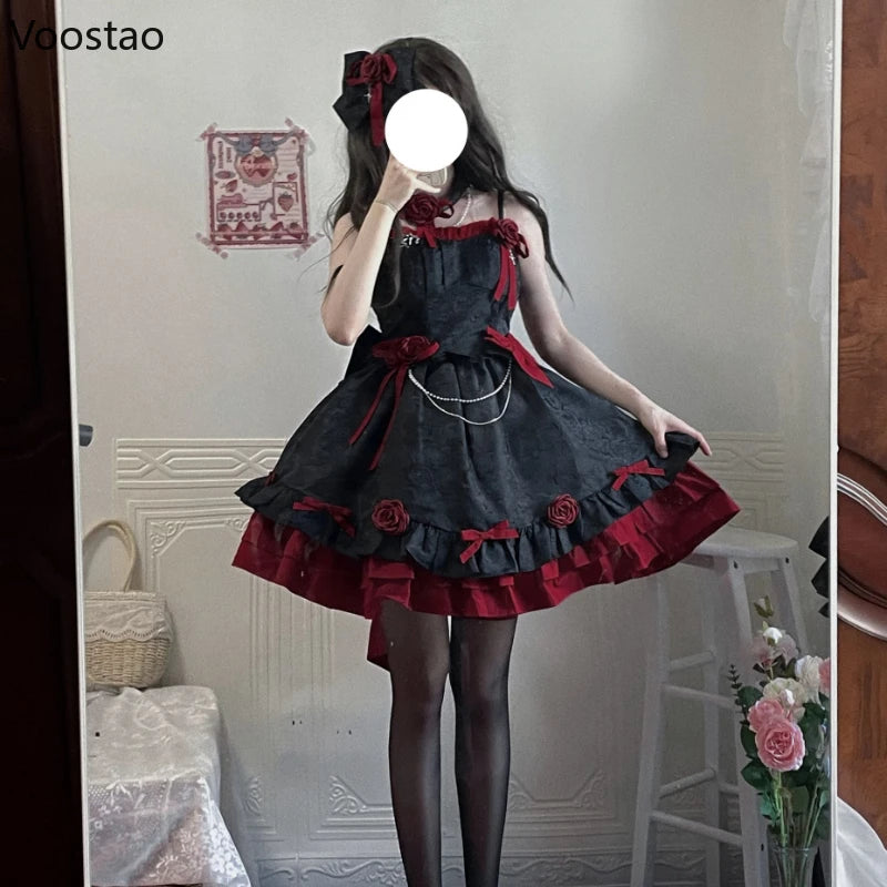 Victorian Vintage Gothic Lolita Jsk Dress Women Elegant Rose Ruffles Bow Princess Dresses Halloween Girls Y2k Tea Party Dress