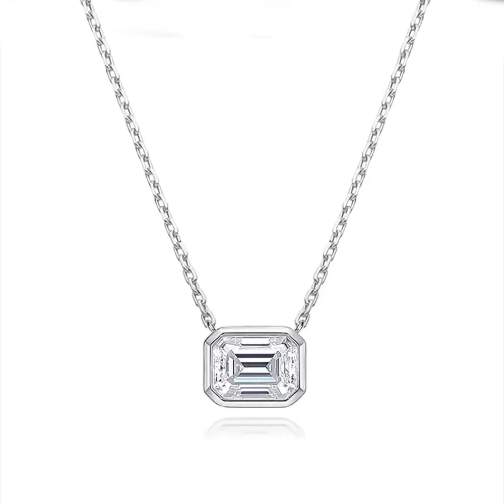 Serenity 1ct 2ct Emerald D Moissanite Necklace for Women Gift Rectangle Lab Diamond Pendant Necklace 925 Sterling Silver Jewelry - Madeinsea©