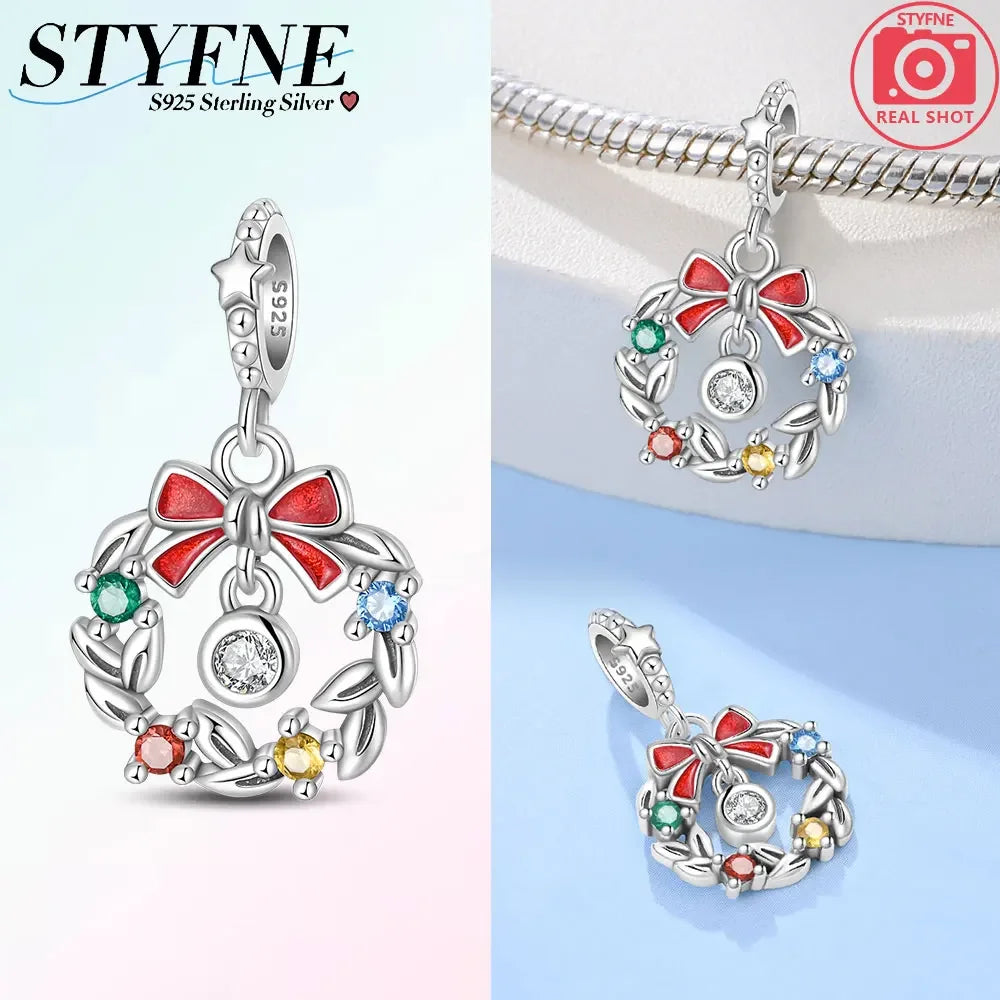 Charm 925 Sterling Silver Christmas Tree Hat Love Elk Beaded Fit Women's Bracelet Diy Jewelry Making Christmas Gift
