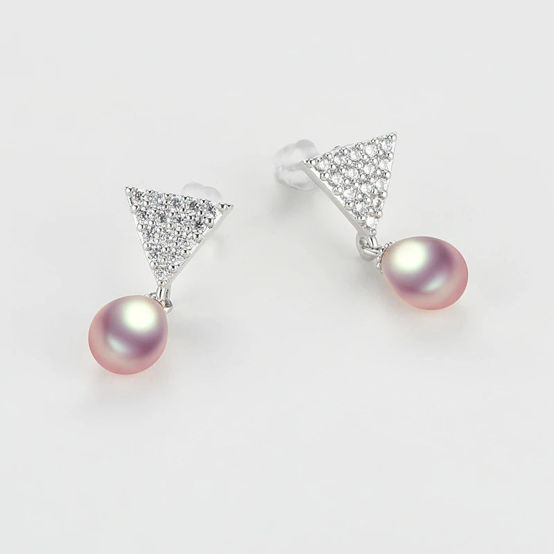 OXTAO Freshwater Pearl Earring Upside Down Triangle Hanging Earrings For Women'S Stylish Jewelry Design Exquisite Shiny Gift