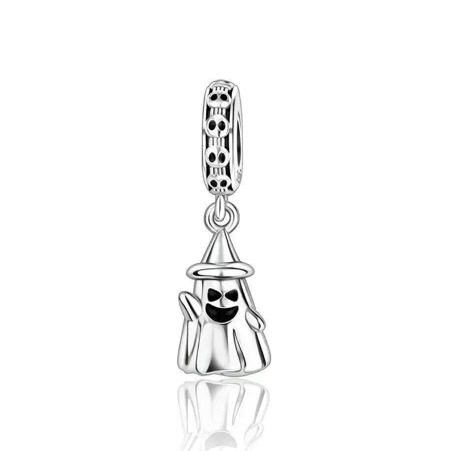 Halloween 925 Sterling Silver Skull Charm Luminous Pumpkin Bat Ghost Coffin Bead Pendant Ring Necklace Bracelet DIY Jewelry Gift