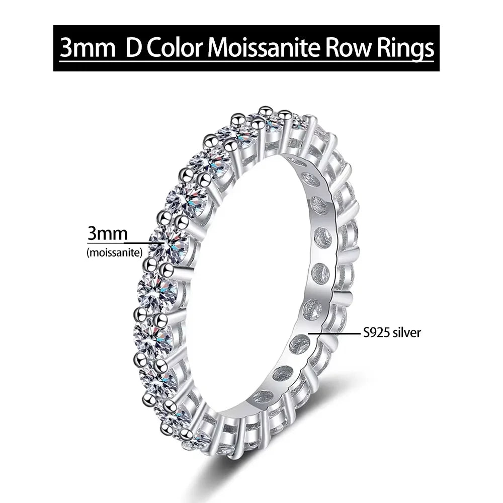 Serenity 1.56ct D Color Moissanite Row Rings for Women Gift 100% S925 Sterling Silver Plated 18K Lab Diamond Eternity Rings GRA