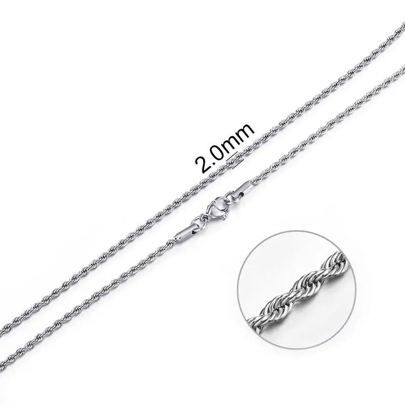 2mm-7mm Rope Chain Necklace Stainless Steel Never Fade Waterproof Choker Men Women Jewelry Gold Color Silver Color Chains Gift