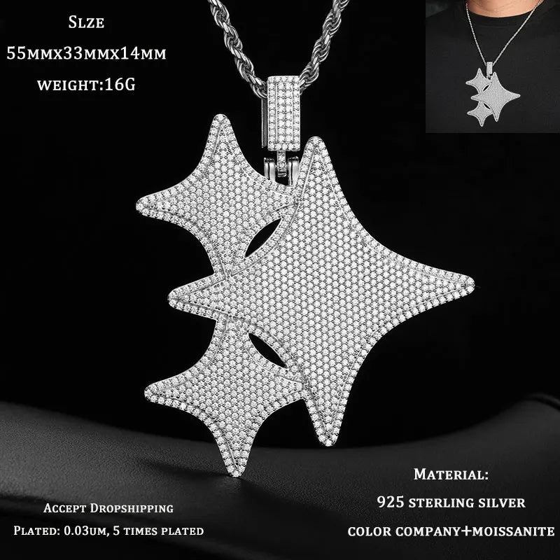 TUHE Unisex S925 Sternanhänger-Halskette mit Moissanit-Eis in Gold- und Silberfarbe – Schmuck für Herren im Hip-Hop-Stil