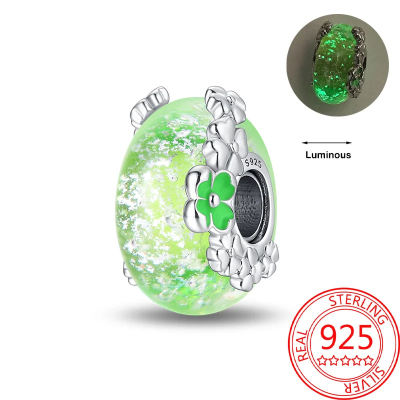 925 Sterling Silver Charm Green Monstera Leaves Charm Fit Bracelet Original Charm Bead for Women Jewelry DIY Making Fine Gift