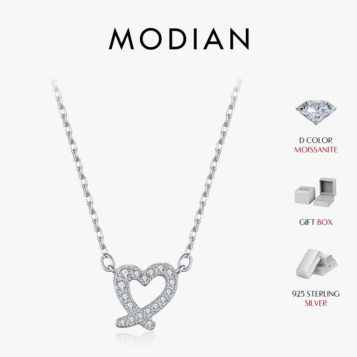 MODIAN D Color Moissanite Necklaces 925 Sterling Silver Exquisite Sweet Irregular Heart Pendant Necklace For Women Fine Jewelry