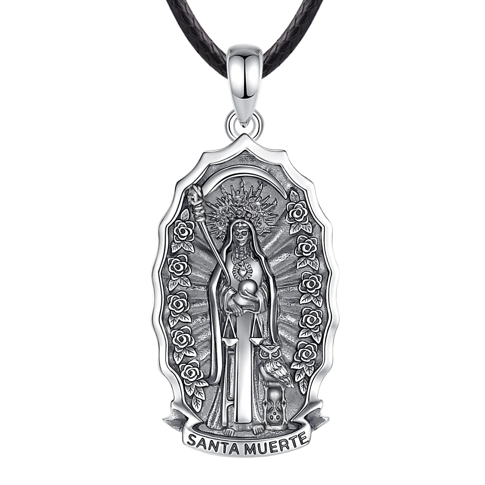 Eudora 925 Sterling Silver Santa Muerte Necklace for Women Man Holy Death Scythe Mexican Pendant Personality Jewelry Fine Gift