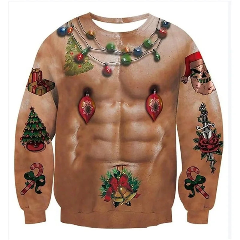 Unisex Ugly Christmas Sweatshirt For Men 3D Printed Funny Graphic Pullover Sweatshirts Hoodie For Party Mens Oversized Tracksuit