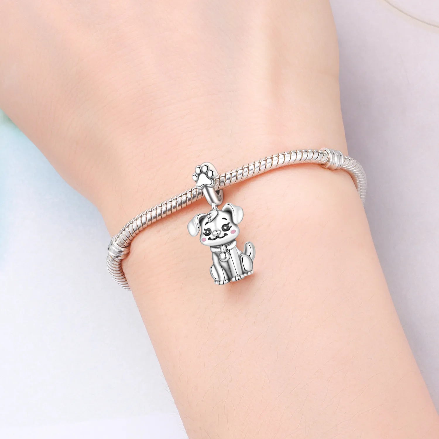 PANPOKI 925 Sterling Silver Handsome Dog Animal Pet Beads Original Pendants Bracelet Charm Jewelry Party DIY Trendy Gifts