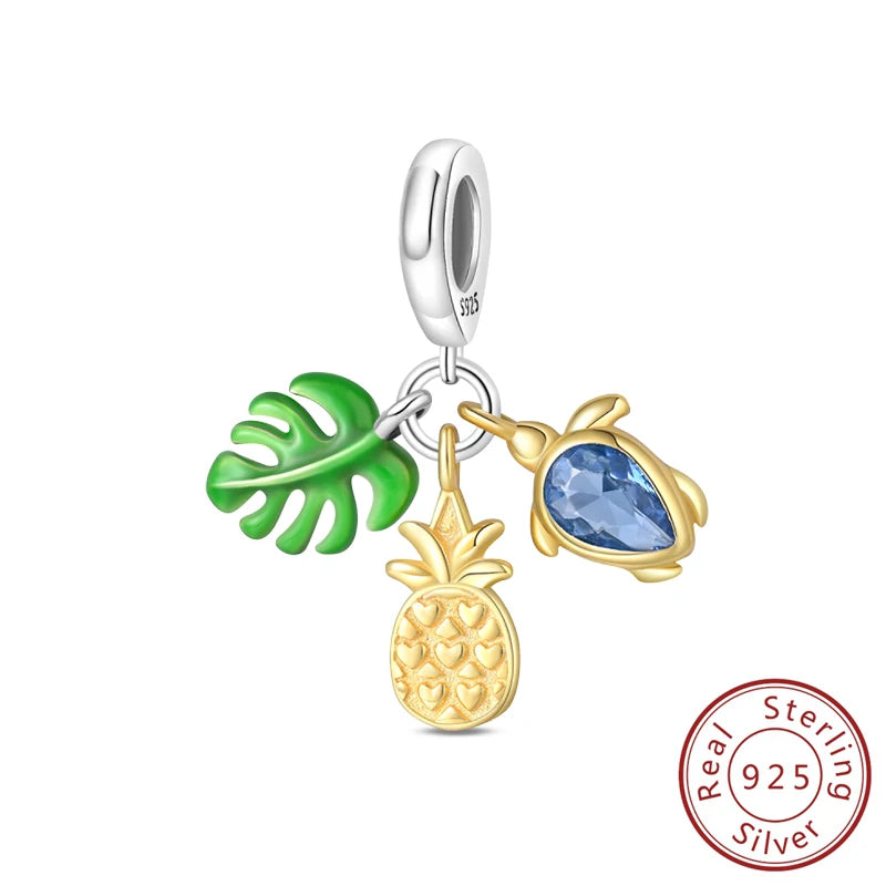 100% 925 Sterling Silver Tortoise Starfish Coconut Luminous Ocean Surfing Charms Beads Fit 925 Original Bracelets DIY Jewelry