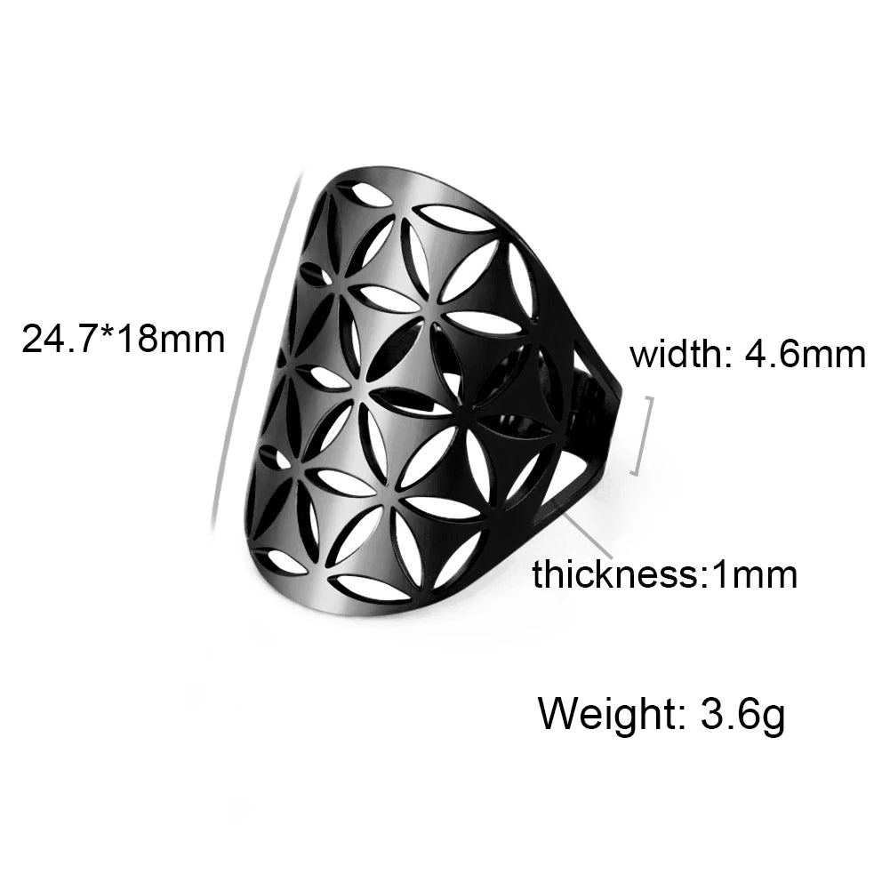 Unift Scared Geometry Flower of Life Ring Adjustable Stainless Steel Ring Men Women Accessories Vintage Filigree Viking Jewelry - Madeinsea©