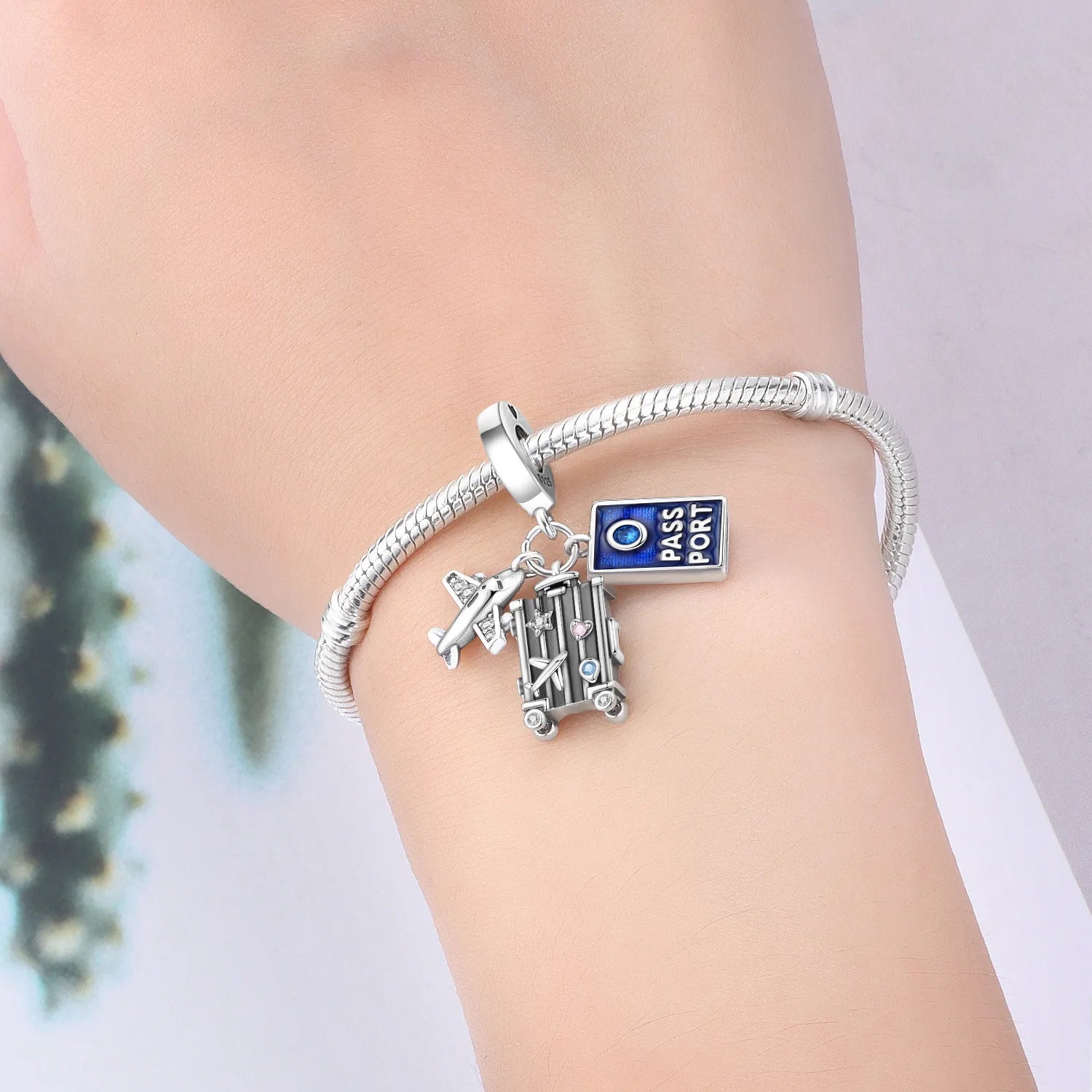 PANPOKI 925 Sterling Silver Airplane Passport Travel Box Beads Original Pendants Bracelet Charm Jewelry Party DIY Trendy Gifts