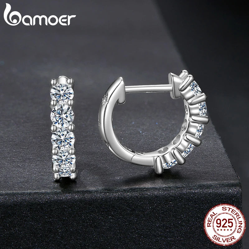 BAMOER 1cttw Classic Moissanite Hoop Earrings For Women, 925 Sterling Silver Sparkling Huggie Earrings Engagement Jewelry Gifts
