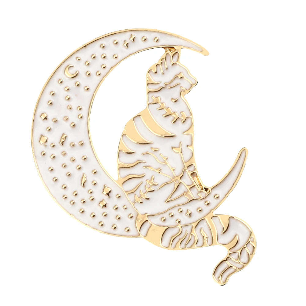 Cat Lover Collection Brooches Cute White Black Cat Badges Pins Sleepy Hug Kitty Enamel Pins Coat Hat Animal Decoration Jewelry