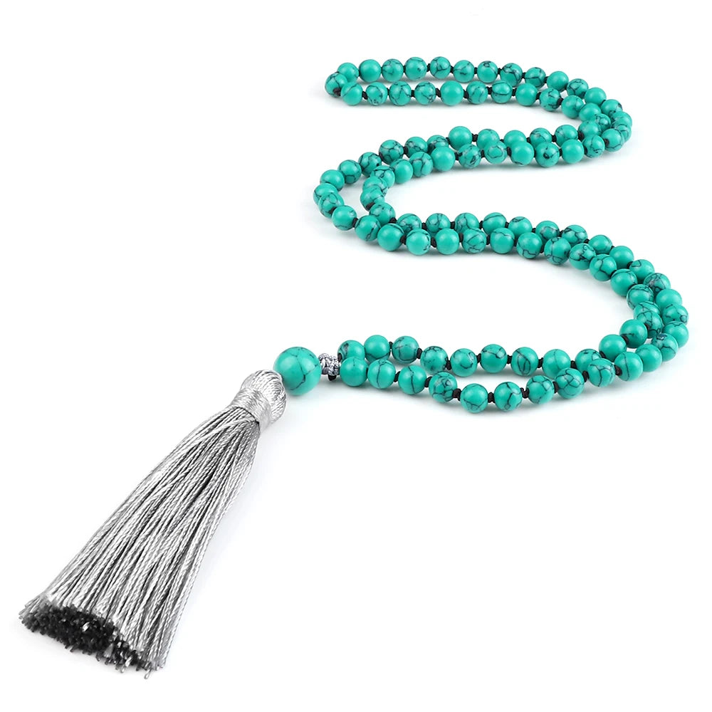 108 Beads Prayer Necklace Natural Green Stripe Onyx Stone Buddhist Buddha Meditation Bead Mala Necklace Women Men Jewelry Gifts
