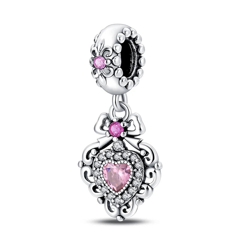 925 Silver Plated Magic Mirror Perfume Princess Angel Trunk Pink Charms Beads Fit Pandach 925 Original Bracelet Fine DIY Jewelry