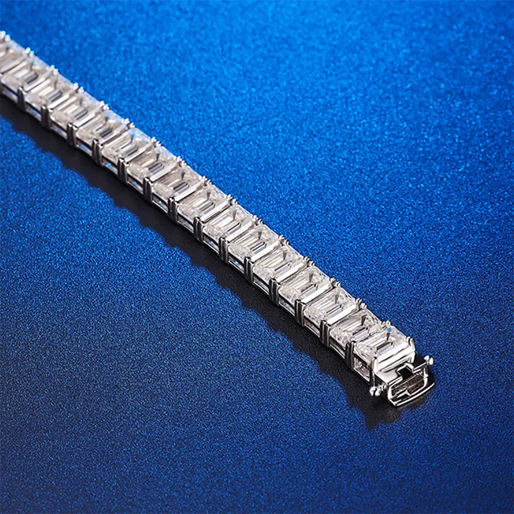Serenity 1ct Emerald Cut D Color Moissanite Tennis Bracelet for Women Men 100% 925 Sterling Silver Plated 18K Hand Chain Jewelry - Madeinsea©