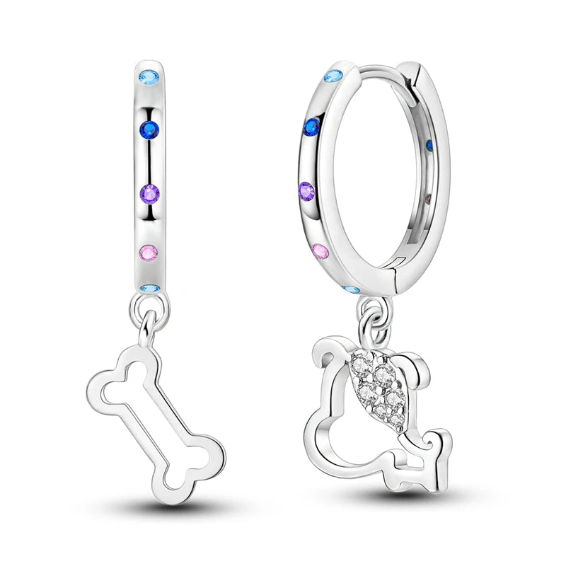 New Earring For Women 925 Silver Sparkling Butterfly Bear Pink Heart Princess Double Hoop Earrings Luxury Party Jewelry