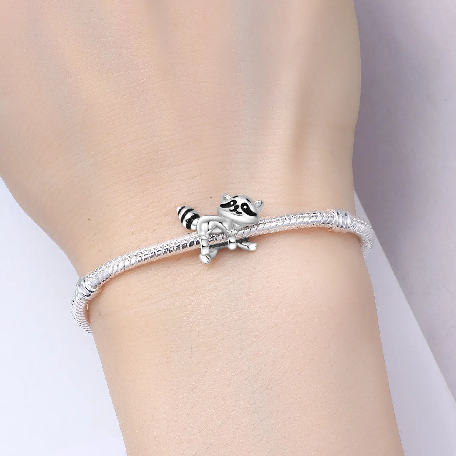 PANPOKI 925 Sterling Silver Cute Raccoon Animal Beads Original Pendants Bracelet Charm Jewelry Party DIY Trendy Gifts