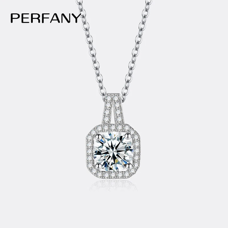 PERFANY 1-2CT Moissanite Necklace for Women S925 Silver Square Design Laboratory Diamond Pendant Luxurious Wedding Jewelry - Madeinsea©