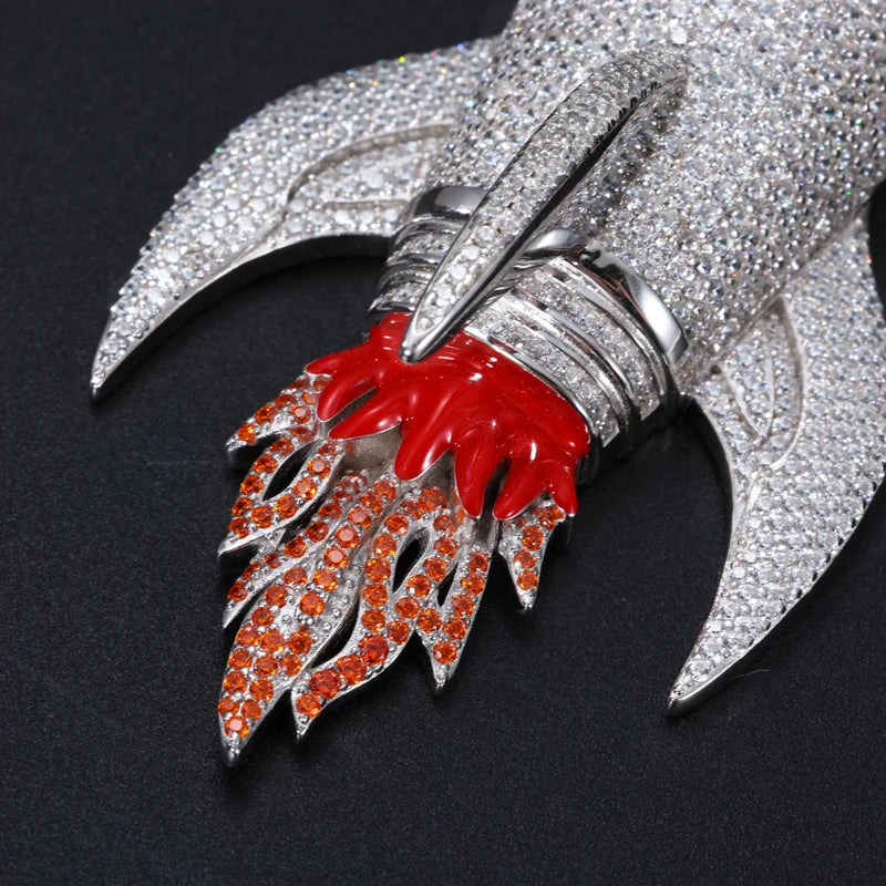 TUHE Unisex Custom Round Rocket Pendants Necklaces Ice Out Moissanite 925 silver Pendants For Men Hip Hop Jewelry Gift