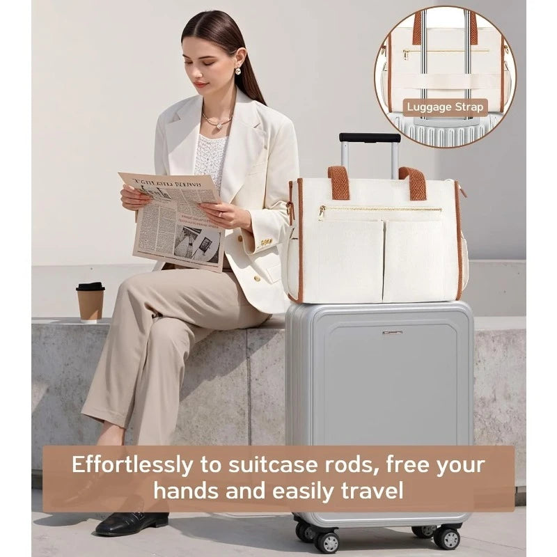 15-Pocket Large Crossbody Tote Bag with Laptop Compartment, Zipper Closure & 15-Pocket Organization - Heavy-Duty Nylon Bookbag