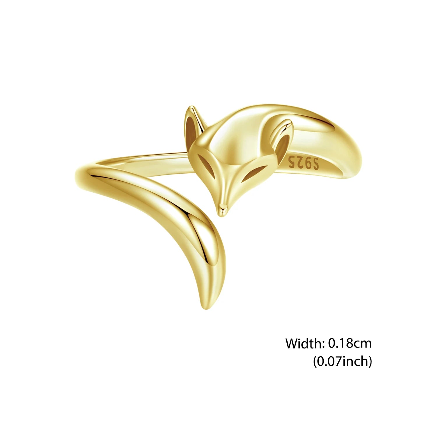 BISAER 925 Sterling Silver Cute Fox Open Ring Smart Animals Band Adjustable Size 5-9 Plated Gold for Women Party Fine Jewelry