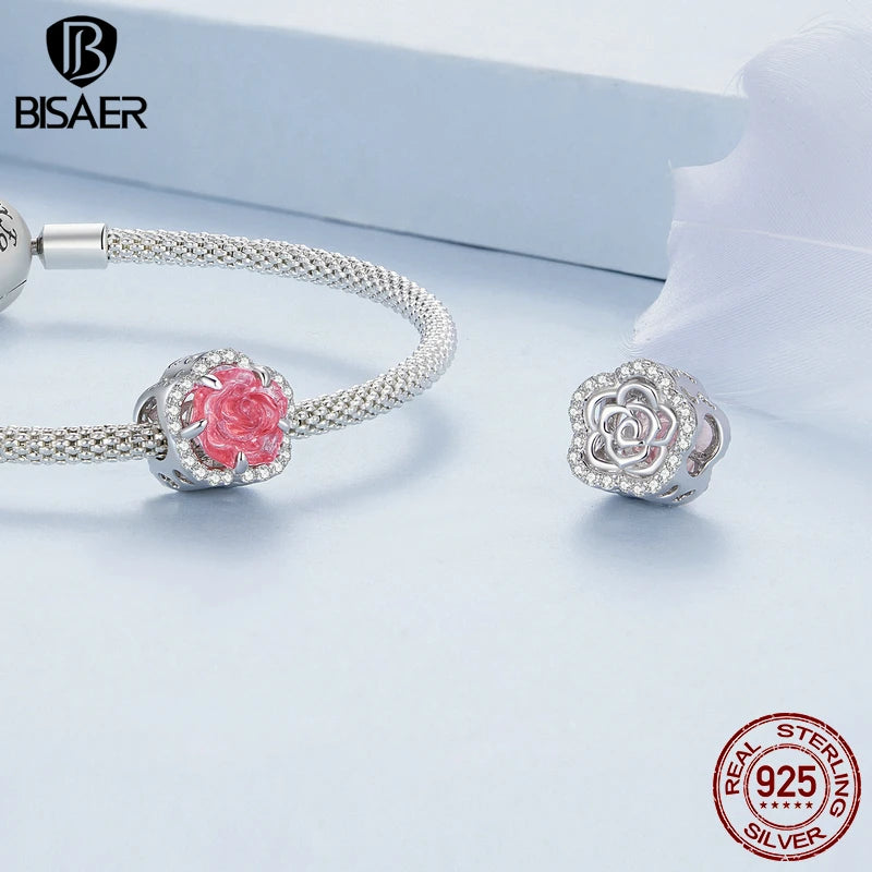 BISAER Pendentif en forme de rose blanche en argent sterling 925 avec changement de rayonnement ultraviolet, 4 couleurs, pour bracelet à faire soi-même, bijoux pour femmes