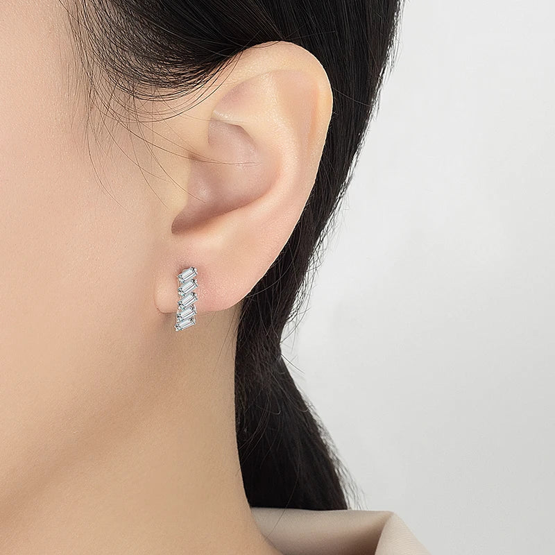 PERFANY 1.5CT Emerald Cut All Moissanite Hoop Earrings Women's 100% Pure Silver Laboratory Diamond Wedding Luxury Jewelry - Madeinsea©