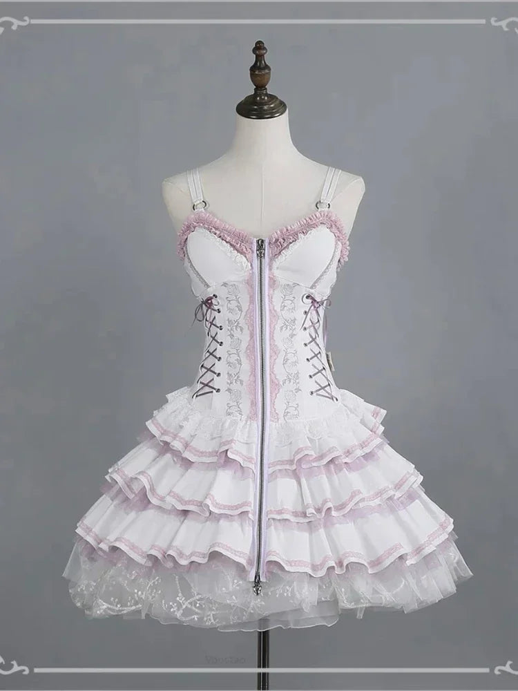 Gothic Lolita Y2k Dress Women Vintage Victorian Harajuku Lace Bandage Rose Embroidery Party Dresses Girls Sleeveless Vestidos