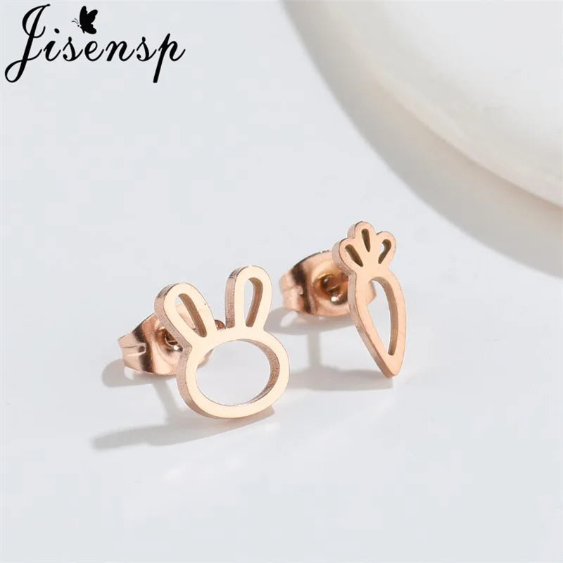 Jisensp Cute Bunny Rabbit Carrot Earrings Animal Stainless Steel Women Earrings Korean Fashion Jewelry for Girlfriend Gift