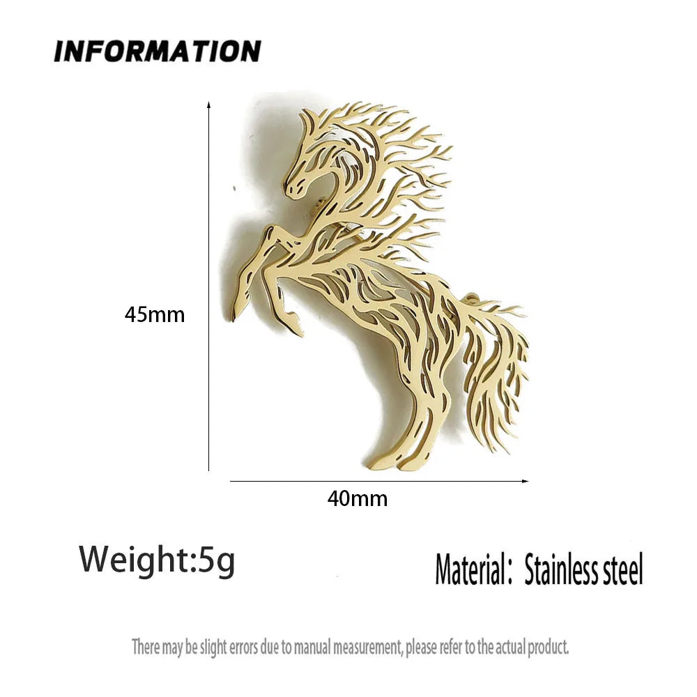 Original design branch running horse stainless steel gold-plated 18K brooch, suit lapel pin, men's formal dress accessories