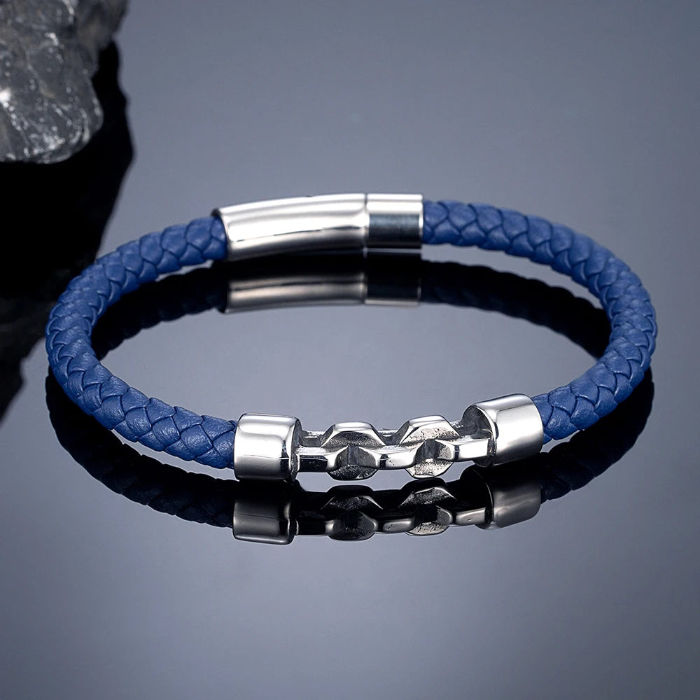 MKENDN Punk Style Multilayer Braided Leather Bracelet Vintage Men Bicycle Chain Bracelet Stainless Steel Easy Buckle Male Gift