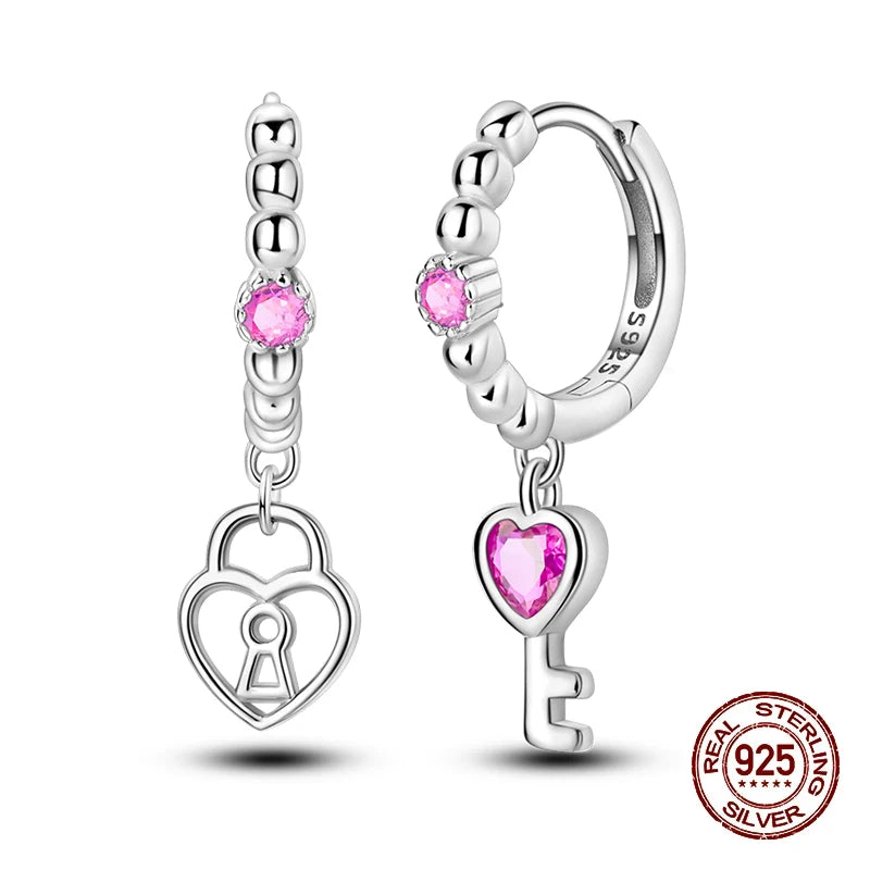 New Earring For Women Girls 100% 925 Sterling Silver Sparkling Zircon Stars Moon Feather Double Hoop Earrings Luxury Jewelry