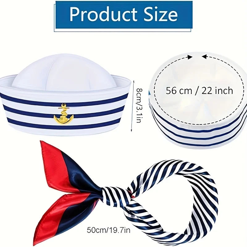 3 sets of navy captain hats, sailor hats, scarves, summer beach pool party cosplay hats, Halloween costume accessories