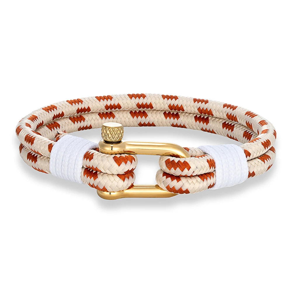 MKENDN Men Women Gold Plated Stainless Steel U shape Survival Bracelet Outdoor Camping Rescue Emergency Shackle Rope Bracelet