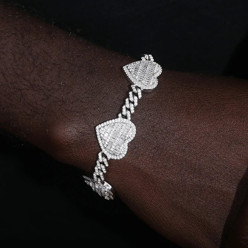 Bracelet de luxe TUHE Full Heart, en argent 925, fine chaîne cubaine de 6 mm, pour homme, style hip-hop.